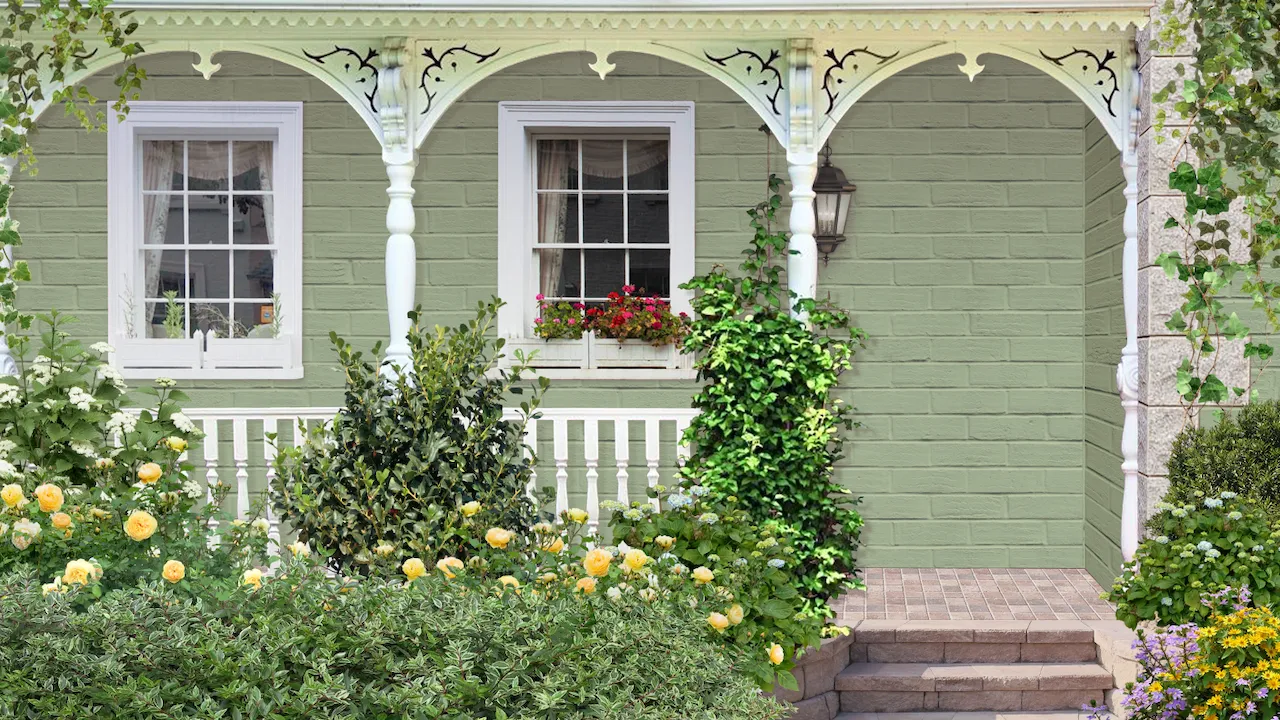 The front porch of a Victorian-style house, collaged together from multiple images.